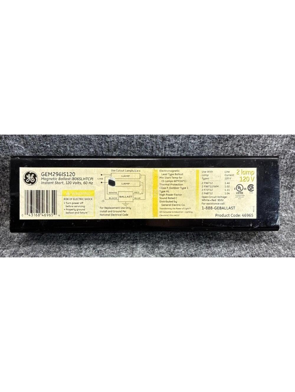 GE GEM296IS120 46965 120V 60 Hz 2 Lamp Magnetic Ballast
